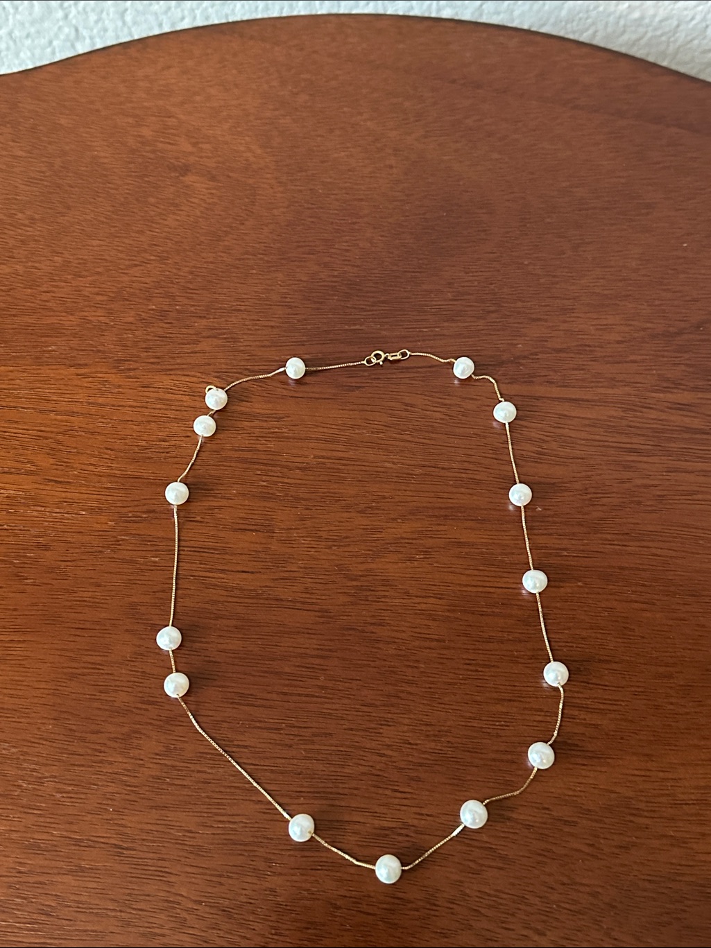Gold Chain Necklace With White Pearl Stations